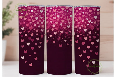 Pink Glitter Hearts 20oz Tumbler Wrap Sublimation PixelChick 