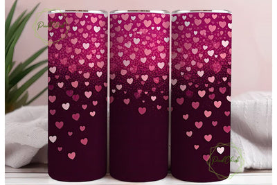 Pink Glitter Hearts 20oz Tumbler Wrap Sublimation PixelChick 
