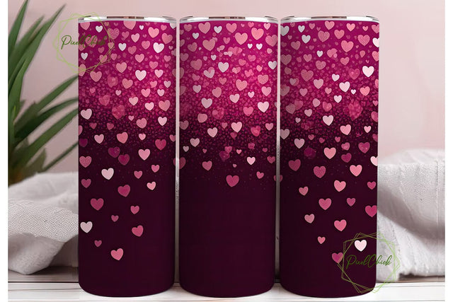 Pink Glitter Hearts 20oz Tumbler Wrap Sublimation PixelChick 