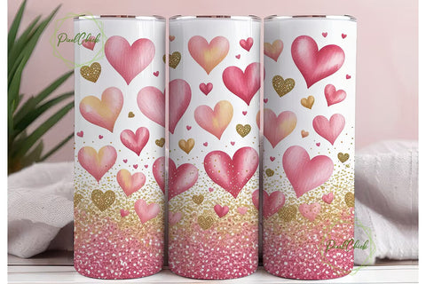 Pink Glitter Hearts 20oz Tumbler Wrap Sublimation PixelChick 