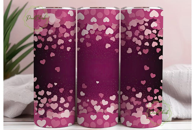 Pink Glitter Hearts 20oz Tumbler Wrap Sublimation PixelChick 