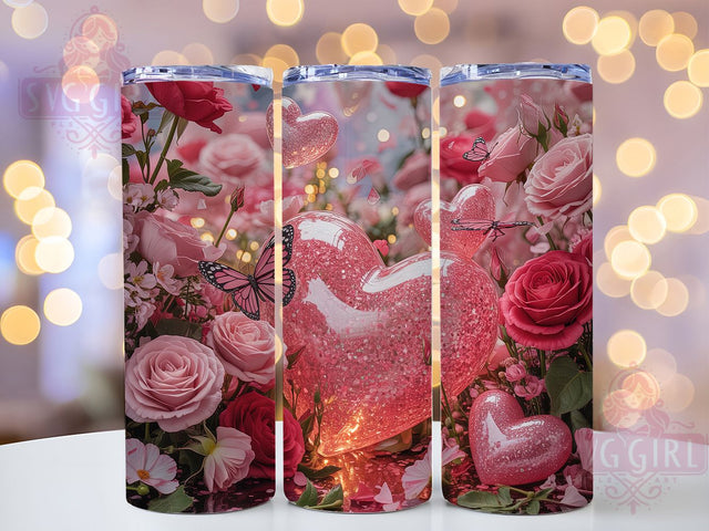 Pink Glitter Hearts Tumbler, Hearts Floral Tumbler, Stylish 20oz Wrap, Sublimation Design, Trendy Gift Idea, Glitter Hearts Wrap, Romantic Floral Tumbler Sublimation SvggirlplusArt 