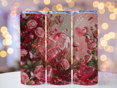 Pink Glitter Hearts Tumbler, Hearts Floral Tumbler, Stylish 20oz Wrap, Sublimation Design, Trendy Gift Idea, Glitter Hearts Wrap, Romantic Floral Tumbler Sublimation SvggirlplusArt 