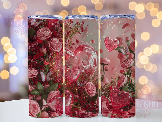Pink Glitter Hearts Tumbler, Hearts Floral Tumbler, Stylish 20oz Wrap, Sublimation Design, Trendy Gift Idea, Glitter Hearts Wrap, Romantic Floral Tumbler Sublimation SvggirlplusArt 