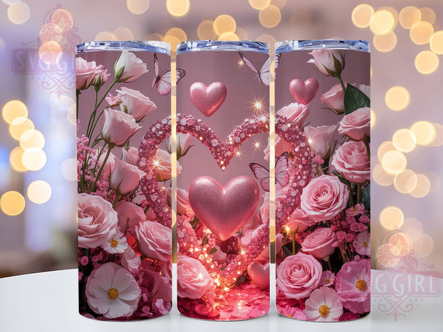 Pink Glitter Hearts Tumbler, Hearts Floral Tumbler, Stylish 20oz Wrap, Sublimation Design, Trendy Gift Idea, Glitter Hearts Wrap, Romantic Floral Tumbler Sublimation SvggirlplusArt 