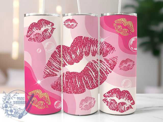Pink Glitter Kisses Tumbler Wrap, Milky Way, Glitter Style, Kisses Pattern, Seamless Design, Glam Wrap, Sublimation Design Sublimation ToriDesigns 