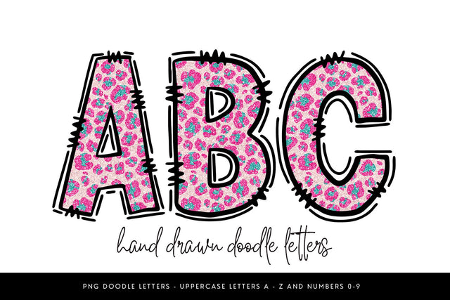 Pink Glitter Leopard Alphabet PNG, Doodle Letters Clipart Sublimation BijouBay 
