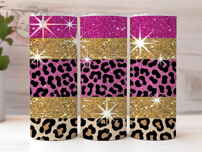 Pink Glitter Leopard Glam Tumbler, Leopard Print, Glam Wrap, Sublimation Art, 20oz Tumbler, Stylish Theme, Bold Design Sublimation Lara' s Designs 