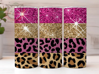 Pink Glitter Leopard Glam Tumbler, Leopard Print, Glam Wrap, Sublimation Art, 20oz Tumbler, Stylish Theme, Bold Design Sublimation Lara' s Designs 