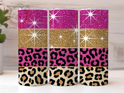 Pink Glitter Leopard Glam Tumbler, Leopard Print, Glam Wrap, Sublimation Art, 20oz Tumbler, Stylish Theme, Bold Design Sublimation Lara' s Designs 
