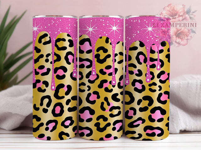 Pink Glitter Leopard Print Tumbler, Glitter Animal Print, Girly Leopard Design, 20Oz Sublimation Wrap, Pink Glitter Pattern, Cute Animal Print, Tumbler Sublimation Sublimation Li Zamperini 