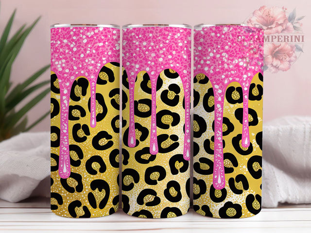 Pink Glitter Leopard Print Tumbler, Glitter Animal Print, Girly Leopard Design, 20Oz Sublimation Wrap, Pink Glitter Pattern, Cute Animal Print, Tumbler Sublimation Sublimation Li Zamperini 