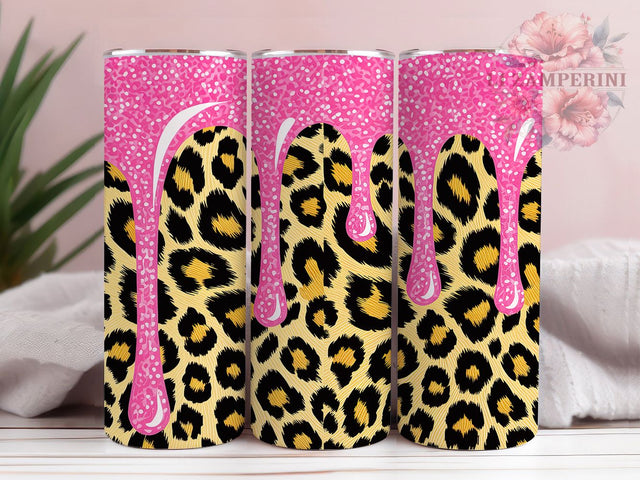 Pink Glitter Leopard Print Tumbler, Glitter Animal Print, Girly Leopard Design, 20Oz Sublimation Wrap, Pink Glitter Pattern, Cute Animal Print, Tumbler Sublimation Sublimation Li Zamperini 