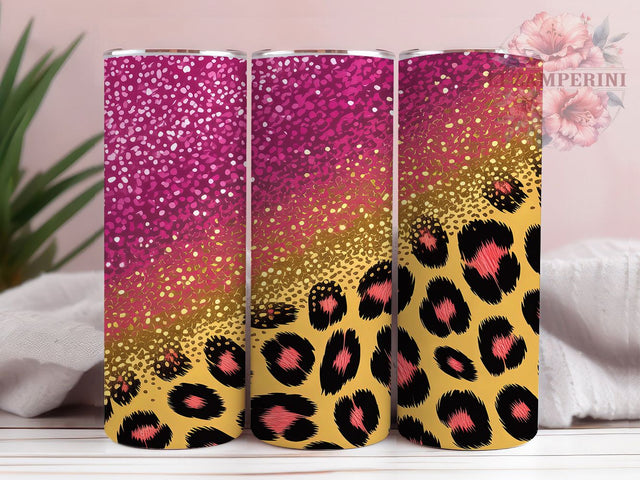 Pink Glitter Leopard Print Tumbler, Leopard Print Sublimation Design, Sparkling Leopard Art, 20oz Glitter Tumbler, Whimsical Leopard Mug, Shiny Pink Cup, Stylish Leopard Wrap Sublimation Li Zamperini 