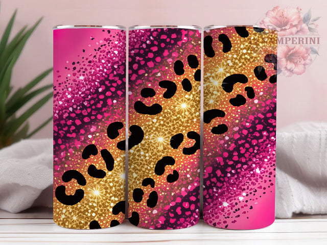 Pink Glitter Leopard Print Tumbler, Leopard Print Sublimation Design, Sparkling Leopard Art, 20oz Glitter Tumbler, Whimsical Leopard Mug, Shiny Pink Cup, Stylish Leopard Wrap Sublimation Li Zamperini 