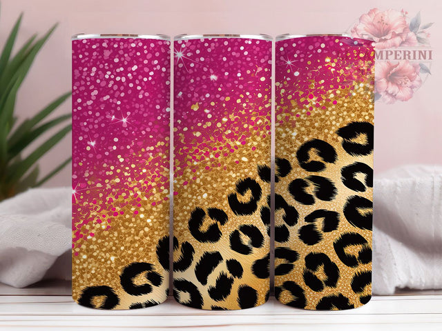 Pink Glitter Leopard Print Tumbler, Leopard Print Sublimation Design, Sparkling Leopard Art, 20oz Glitter Tumbler, Whimsical Leopard Mug, Shiny Pink Cup, Stylish Leopard Wrap Sublimation Li Zamperini 