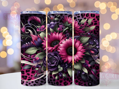 Pink Glitter Leopard Sunflower 20oz Tumbler, Glitter Leopard, 20oz Wrap, Sublimation Design, Floral Tumbler, Sparkle Style, PNG File Sublimation SvggirlplusArt 