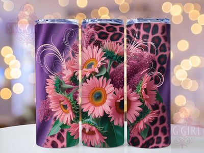 Pink Glitter Leopard Sunflower 20oz Tumbler, Glitter Leopard, 20oz Wrap, Sublimation Design, Floral Tumbler, Sparkle Style, PNG File Sublimation SvggirlplusArt 