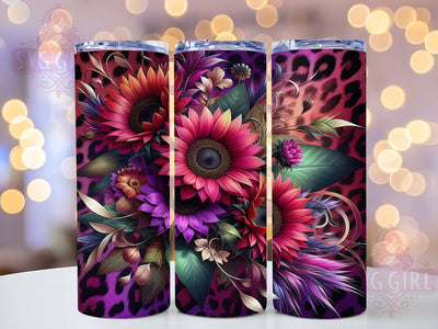 Pink Glitter Leopard Sunflower 20oz Tumbler, Glitter Leopard, 20oz Wrap, Sublimation Design, Floral Tumbler, Sparkle Style, PNG File Sublimation SvggirlplusArt 