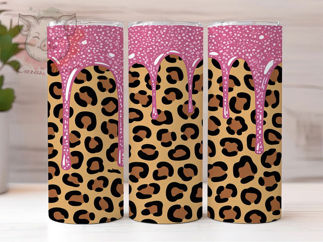Pink Glitter Leopard Tumbler, Glitter Drip Wrap, Leopard Print Sublimation, 20oz Leopard Tumbler, Sparkly Animal Print Art, Fashion Leopard Mug, Whimsical Glitter Cup Sublimation Lara' s Designs 