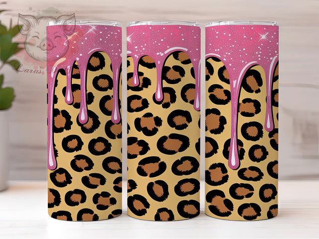 Pink Glitter Leopard Tumbler, Glitter Drip Wrap, Leopard Print Sublimation, 20oz Leopard Tumbler, Sparkly Animal Print Art, Fashion Leopard Mug, Whimsical Glitter Cup Sublimation Lara' s Designs 