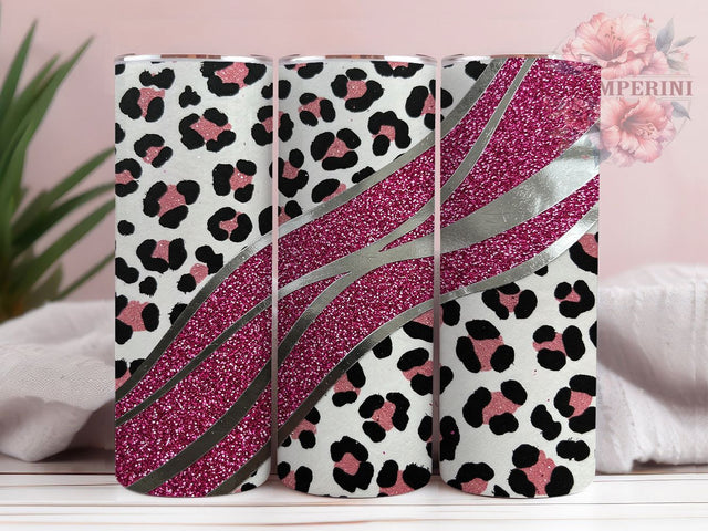 Pink Glitter Leopard Tumbler Wrap, Pink Glitter Wrap, Animal Print Tumbler, Sparkly Tumbler Design, 20oz Skinny Tumbler, Glam Tumbler Sublimation, Leopard Glitter Tumbler Sublimation Li Zamperini 