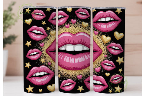 Pink Glitter Lips 20oz Tumbler Wrap Sublimation PixelChick 