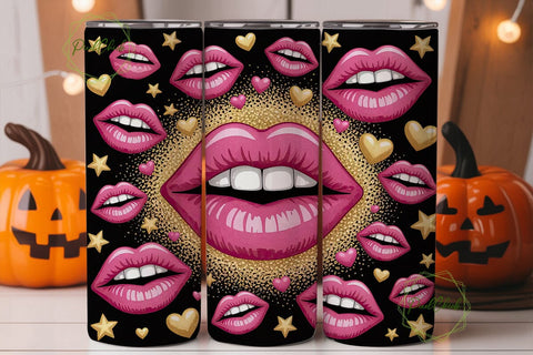 Pink Glitter Lips 20oz Tumbler Wrap Sublimation PixelChick 