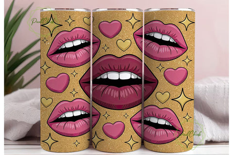 Pink Glitter Lips 20oz Tumbler Wrap Sublimation PixelChick 