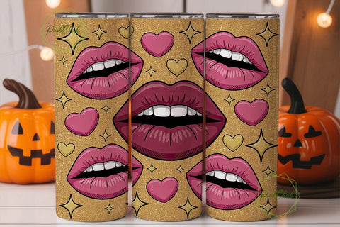 Pink Glitter Lips 20oz Tumbler Wrap Sublimation PixelChick 