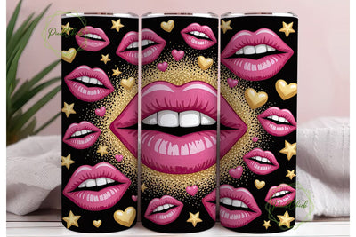 Pink Glitter Lips 20oz Tumbler Wrap Sublimation PixelChick 