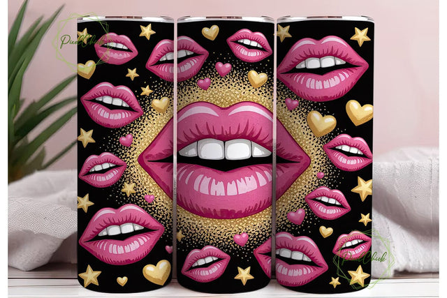 Pink Glitter Lips 20oz Tumbler Wrap Sublimation PixelChick 