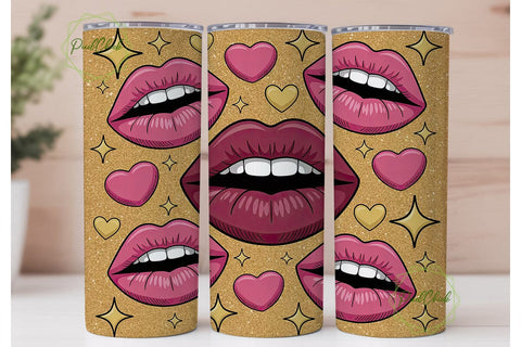 Pink Glitter Lips 20oz Tumbler Wrap Sublimation PixelChick 