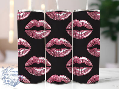 Pink Glitter Lips Valentine Tumbler Wrap, Pink Glitter, Lips Pattern, Romantic Theme, Glam Style, Bold Wrap, Sublimation Design Sublimation ToriDesigns 
