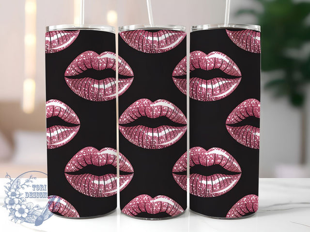 Pink Glitter Lips Valentine Tumbler Wrap, Pink Glitter, Lips Pattern, Romantic Theme, Glam Style, Bold Wrap, Sublimation Design Sublimation ToriDesigns 
