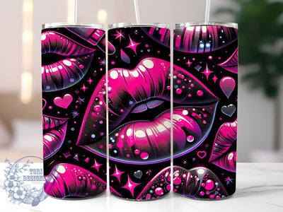 Pink Glitter Lips Valentine Tumbler Wrap, Pink Glitter, Lips Pattern, Romantic Theme, Glam Style, Bold Wrap, Sublimation Design Sublimation ToriDesigns 