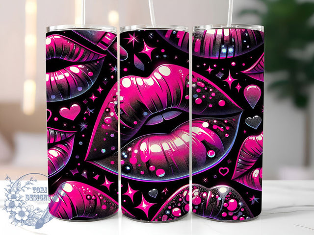 Pink Glitter Lips Valentine Tumbler Wrap, Pink Glitter, Lips Pattern, Romantic Theme, Glam Style, Bold Wrap, Sublimation Design Sublimation ToriDesigns 