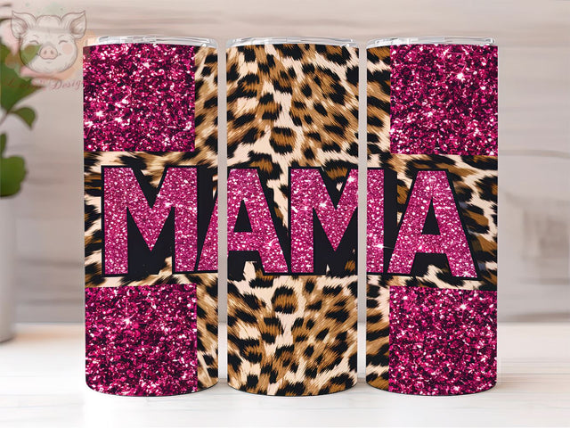 Pink Glitter Mama 20oz Tumbler Png, Straight & Tapered Tumbler Png, Glitter Leopard Mama Tumbler Png, Digital Download PNG Sublimation Lara' s Designs 