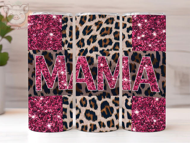 Pink Glitter Mama 20oz Tumbler Png, Straight & Tapered Tumbler Png, Glitter Leopard Mama Tumbler Png, Digital Download PNG Sublimation Lara' s Designs 