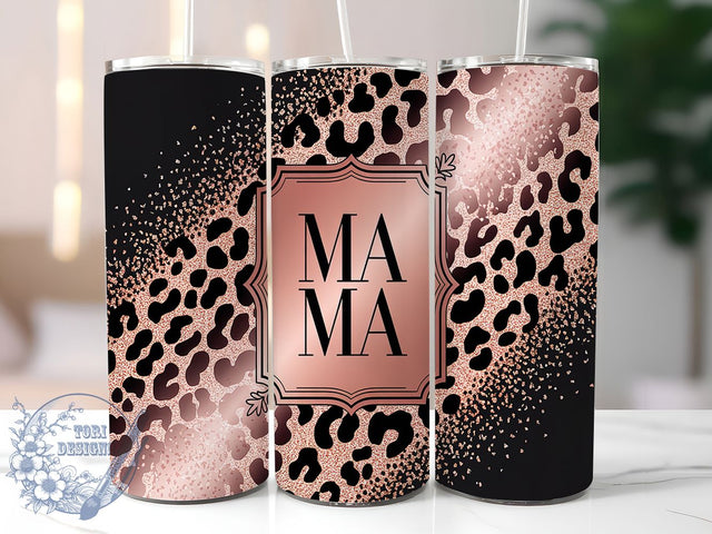 Pink Glitter Mama Leopard Tumbler, Leopard Print Tumbler, Mama Tumbler Design, 20oz Skinny Tumbler Wrap, Glitter Tumbler Wrap, Animal Print Sublimation, Mom Tumbler Wrap Sublimation ToriDesigns 