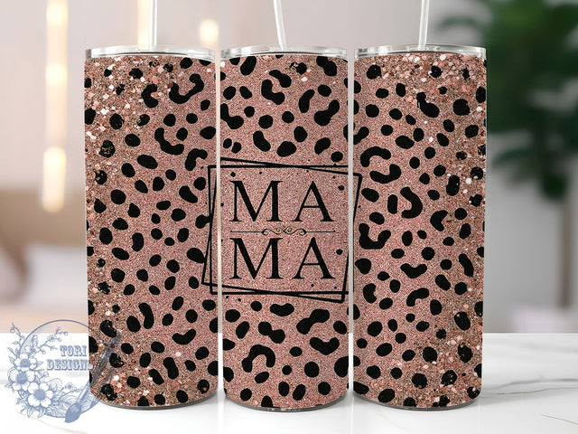 Pink Glitter Mama Leopard Tumbler, Leopard Print Tumbler, Mama Tumbler Design, 20oz Skinny Tumbler Wrap, Glitter Tumbler Wrap, Animal Print Sublimation, Mom Tumbler Wrap Sublimation ToriDesigns 