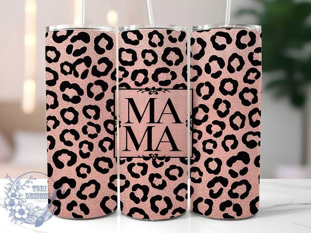 Pink Glitter Mama Leopard Tumbler, Leopard Print Tumbler, Mama Tumbler Design, 20oz Skinny Tumbler Wrap, Glitter Tumbler Wrap, Animal Print Sublimation, Mom Tumbler Wrap Sublimation ToriDesigns 