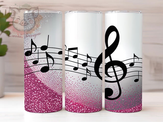 Pink Glitter Music Notes Tumbler, Glitter Music Notes Sublimation Design, Sparkling Music Art, 20oz Musical Tumbler, Whimsical Music Mug, Shiny Glitter Cup, Artistic Music Wrap Sublimation Lara' s Designs 