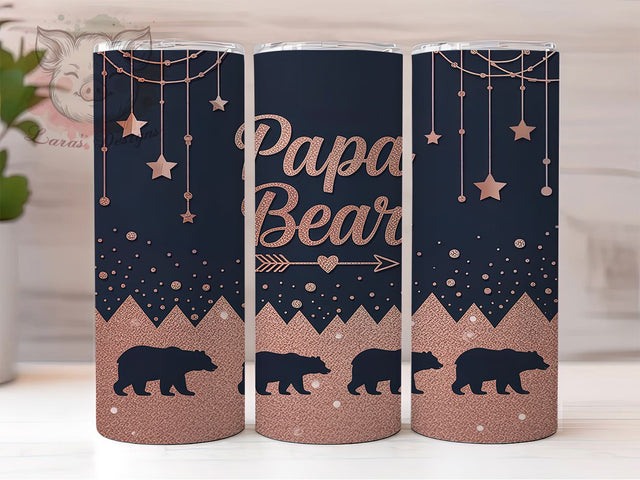Pink Glitter Papa Bear Tumbler Wrap, Father's Day Design, Pink Glitter Pattern, Bear Family Template, Papa Gift Wrap, Masculine Pink Design, Sparkle Dad Tumbler Sublimation Lara' s Designs 