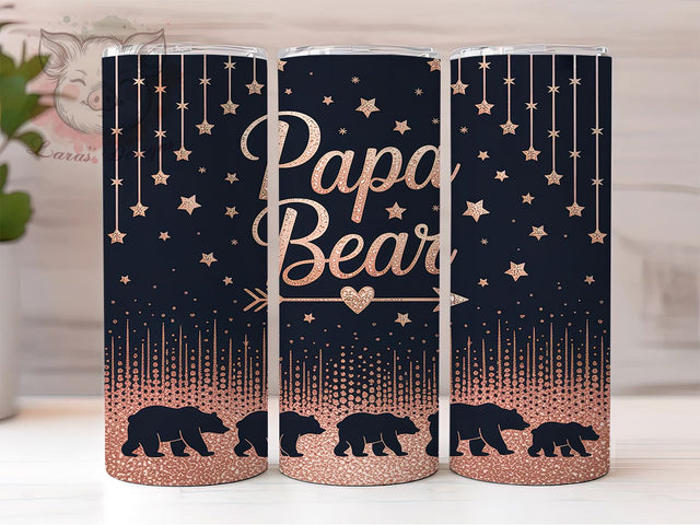 Pink Glitter Papa Bear Tumbler Wrap, Father's Day Design, Pink Glitter Pattern, Bear Family Template, Papa Gift Wrap, Masculine Pink Design, Sparkle Dad Tumbler Sublimation Lara' s Designs 