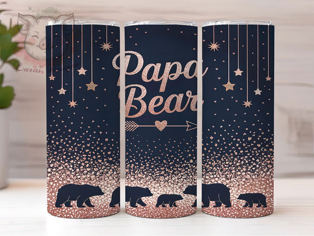 Pink Glitter Papa Bear Tumbler Wrap, Father's Day Design, Pink Glitter Pattern, Bear Family Template, Papa Gift Wrap, Masculine Pink Design, Sparkle Dad Tumbler Sublimation Lara' s Designs 