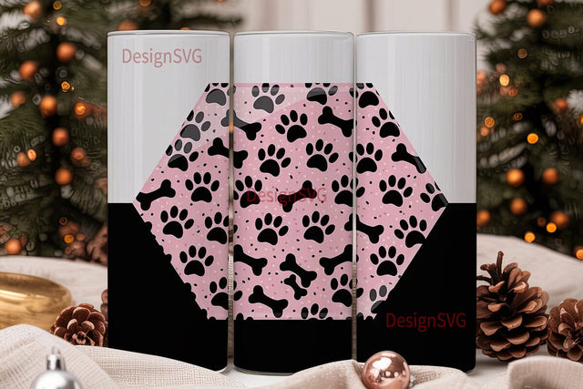 Pink Glitter Paw Print 20oz Tumbler Wrap Sublimation DesignSVG 
