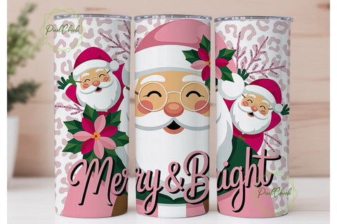 Pink Glitter Santa 20oz Tumbler Wrap Sublimation PixelChick 