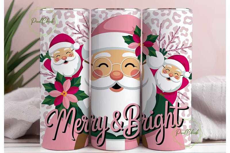 Pink Glitter Santa 20oz Tumbler Wrap Sublimation PixelChick 