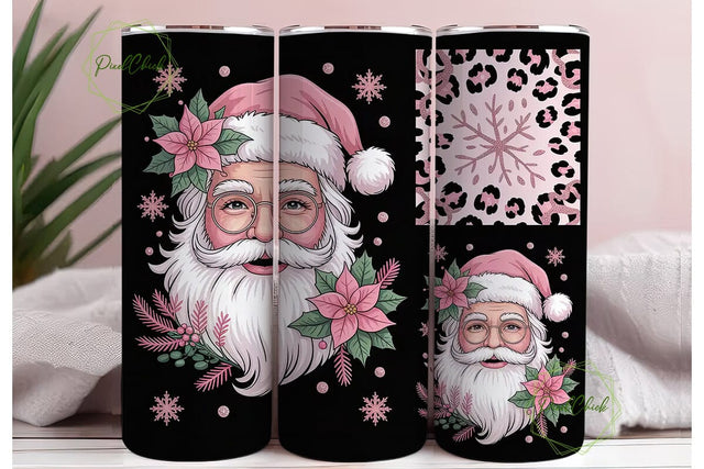 Pink Glitter Santa 20oz Tumbler Wrap Sublimation PixelChick 
